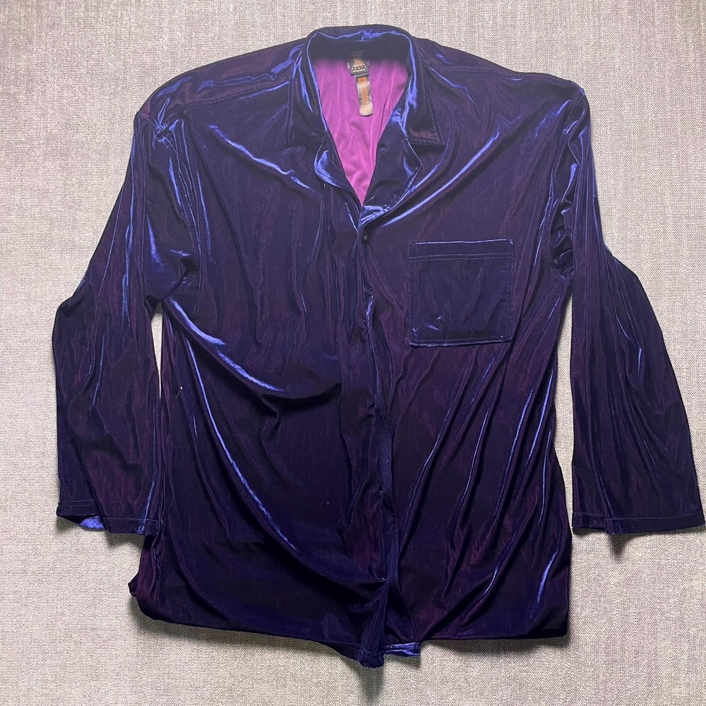 Savage X Fenty By Rihanna Pajama Top Mens Large Purple Velvet Stretch Button Up